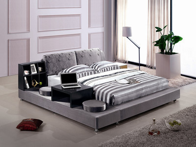 床类-厂家直销软体家具 黑色布艺床 1.8*2.0双人床 休闲结婚床 好床-床类.